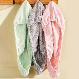 Vie Triomphe Hair Towel Wrap Set of 3, Quick Dry, Button Loop