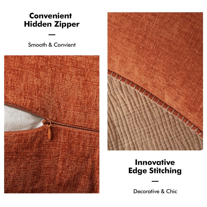 ANRODUO Pack of 2 Rust Chenille Throw Pillow Covers 18x18