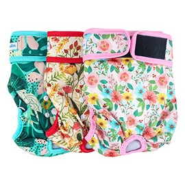 Leekalos Reusable Washable Dog Diapers Female (3 Pack) - Highly Absorbent Doggie Diapers - Size Adjustable Puppy Diapers for Dog Period Panties (Medium, Flora)