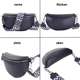 Blade Bum Bag Women's Genuine Leather, Stylish Belt Bag Women with 2 Patterned and Leather Removable & Adjustable Wide Belts, Crossbody Bag Women, High-Quality Chest Bag for Women, Navy-2, bum bag