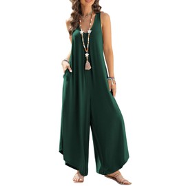 Happy Sailed Plus Size Jumpsuit for Curvy Women Summer Sleeveless Ruched V Neck Wide Leg Pants Romper Maternity Jumpsuit Loose Fit Overalls Blackish Green X-Large