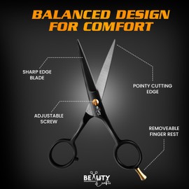 German Beard & Mustache Scissors - 1 Folding Mustache Comb for Facial Hair with Beautiful Pouch - Beard Scissors Use for Trimming,Grooming, Cutting, and Styling of Mustache (Black)