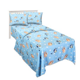Bluey Twin Bedding Set - Bundle With Bed Sheets, Flat Sheet, Fitted Sheet, Pillowcase, and Stickers | For Boys and Girls