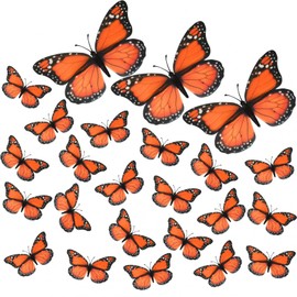 AQUEENLY 24 Pcs Monarch Butterfly Decorations Orange Butterflies for Crafts Premium Fake Butterflies Wall Decor for Room, Home, Wedding, Party (4.72'')