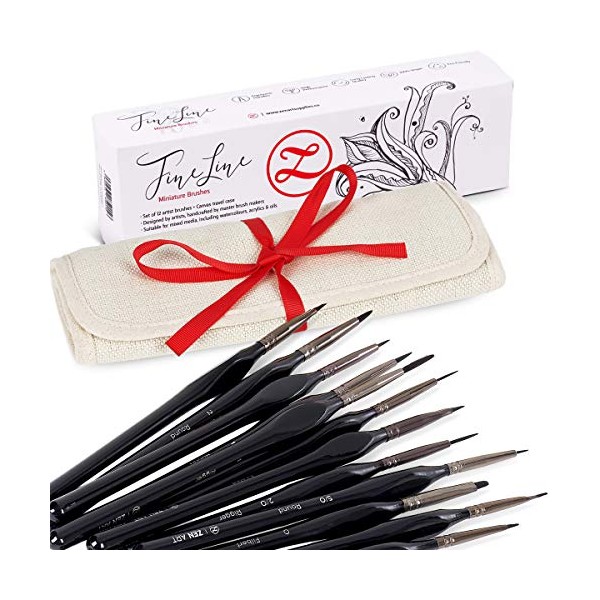 ZenART Miniature Paint Brushes for Detailing - 12pc Set Holds