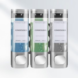 MEKOTRIN Soap Bathroom Shower Dispenser 3×300ml Chamber Liquid Soap Lotion Gel Label Lock Wall Mounted Dispenser 5 Colors(Silver)