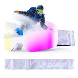 Qunature Ski Goggles Snow Goggles UV Protection Women / Men Goggles Anti-Fog Breathable Helmet Compatible Snowboard Goggles for Glasses Wearers Skiing Snowboarding Pink Purple