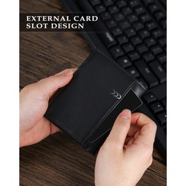 Swallowmall Airtag Carteras para Caballero, Cartera de Piel Auténtica RFID Protección, Tarjetero con 11 Ranuras para Tarjetas y 2 Bolsillos para Efectivo (No Zipper Coin Pocket, Black)