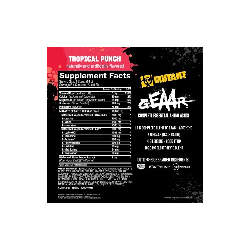 Aminoácidos Eeas Mutant Geaar Electrolitos 30 Servicios 420g, Sabor Tropical