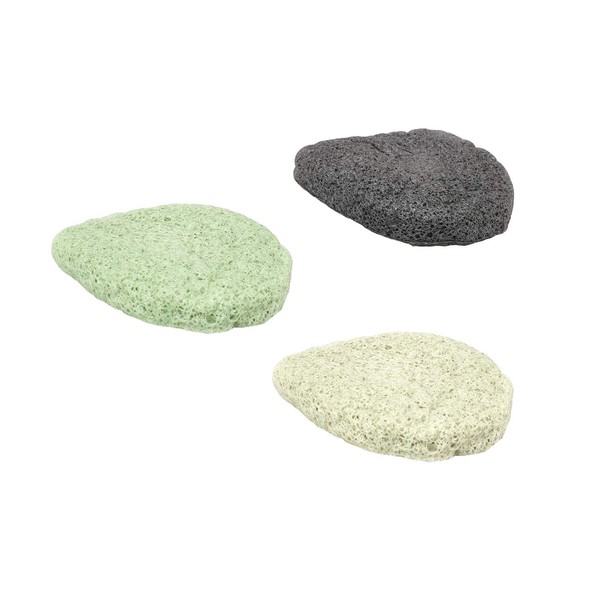 JOSALINAS Nature Konjac Facial Sponge 3 Packs with Activated Bamboo Charcoal for Cosmetic Face Cleaning, Raindrop
