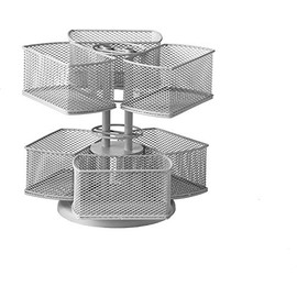 Nifty 2-Tier Cosmetic Organizing Carousel - Silver Powder Coat Finish, Spins 360-Degrees, Cosmetic Bathroom or Bedroom Vanity Storage, Beauty Supplies Organizer, Lazy Susan Platform