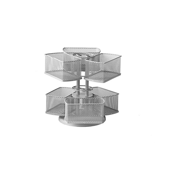 Nifty 2-Tier Cosmetic Organizing Carousel - Silver Powder Coat Finish,
