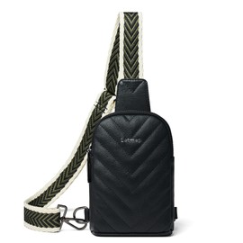 LATMAP DOUBLE ZIP Small Sling Bag for Women Fanny Pack Sling Backpack Crossbody Belt Bag Purse for Travel,BLACK