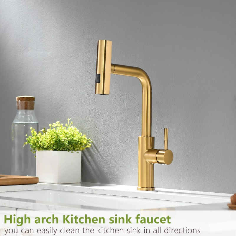 Modern Single Handle Pull Out Stainless Steel Kitchen Sink Faucet