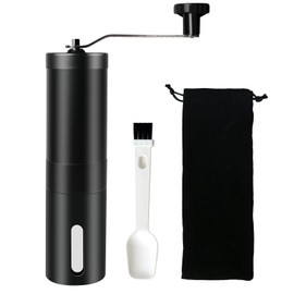 Molinillo de Café, Molinillo de Café Manual de Acero Inoxidable, Molinillo de Café Manual Portátil, Molinillo de Café de Manivela, Molinillo de Café de Cerámica, Oficina, Hogar y Camping (negro puro)