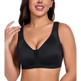 HACI Front Closure Posture Bra for Women Back Support Wirefree Full Coverage Unpadded(Black,38C)