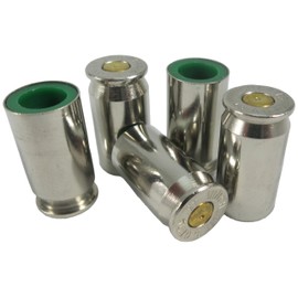 45 Caliber Bullet Shell Casing Universal Tire Valve Stem Caps - Set of 5 - Car SUV Truck Motorcycle Bike ATV (Nickel with Brass Center)