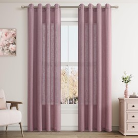 Jowels Blush Pink Linen Curtains 84 Inch Length 2 Panels for Living Room Bedroom, Light Filtering Sheer Curtains 84 Inches, Elegant Modern Grommet Semi Sheer Soft Privacy Drapes