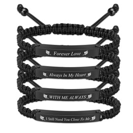 Oinsi Cremation Jewelry Urn Bracelet for Ashes for Women Men Adjustable Memorial Ashes Keepsake Bangle Manmade Rope Braided Bracelet (Black - 4 Pack)
