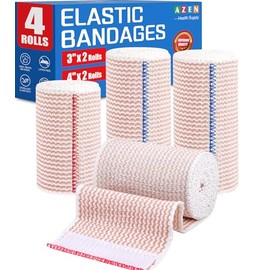 AZEN Premium 4 Pack Elastic Bandage Wrap (2x3", 2x4"), Compression Wrap Bandage for Legs, Ankle, Knee, Tummy, Body, Lymphedema Wraps for Legs, Latex-F
