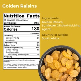 Amrita Golden Raisins 4 lb | No Added Sugar, Naturally Sweet, Gluten Free Dried Sultanas, Kishmish | Packed Fresh in Resealable Bags | Yellow Raisins, White Raisins, Vegan Snacks, Healthy Snacks