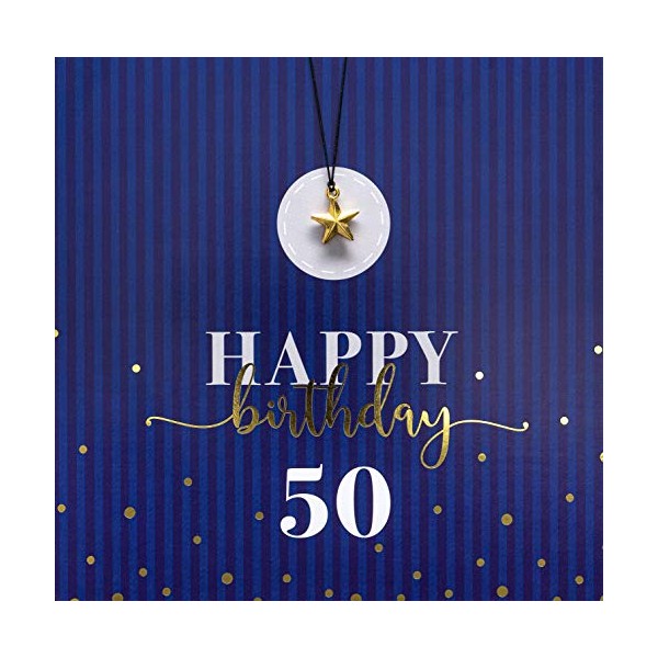 Birthday Card with Number 50 and Congratulations Blingbling Dots on Blue 15 x 15 cm