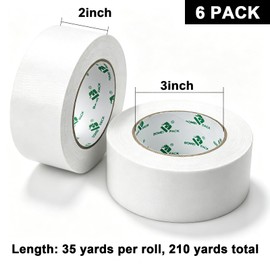 BOMEI PACK 6-Pack Heavy Duty Duct Tape, White Tape 2 Inches x 35 Yards, Strong, Flexible, No Residue, All-Weather and Tear by Hand for Repairs, Industrial, Professional Use