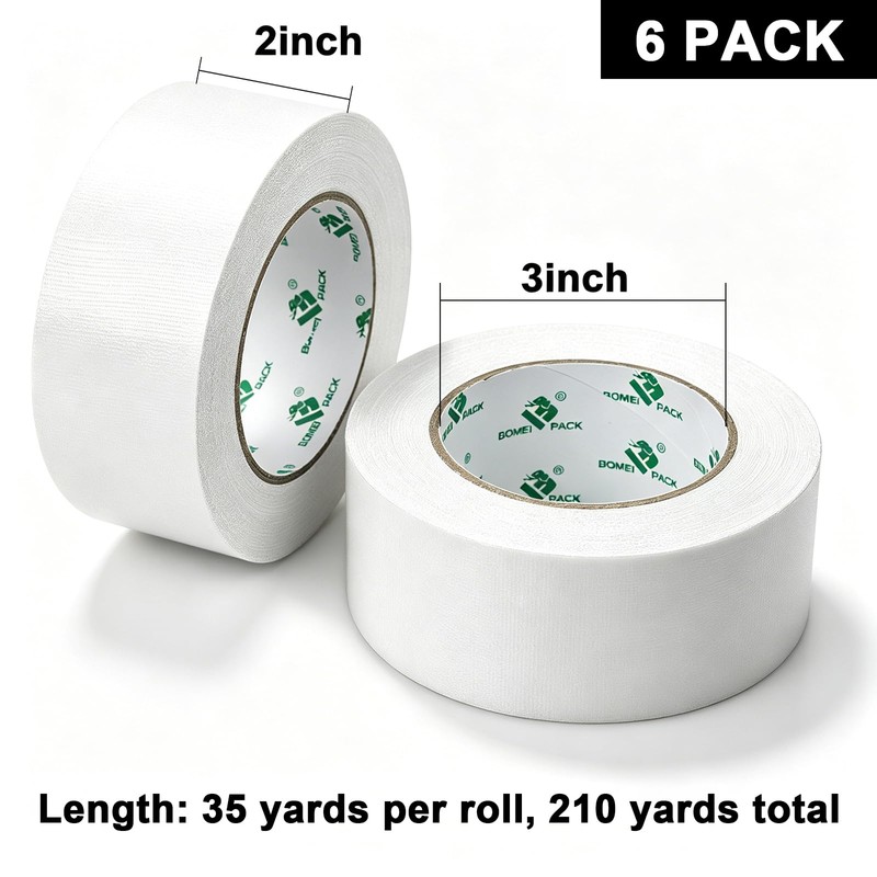 BOMEI PACK 6-Pack Heavy Duty Duct Tape, White Tape 2