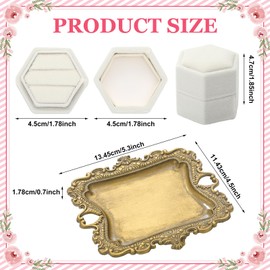 FoldTier 2 Pcs Wedding Vintage Trinket Tray with Velvet Jewelry Ring Box Gold Flat Lay Tray for Wedding Photographer Detail Props Ceremony Antique Decor