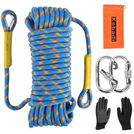 Outdoor Climbing Rope 8MM/12MM 6 Colors 1M(3.2ft)-70M(230ft), Static Rock Climbing Rope with 2 Steel Hooks, Rappelling Rope for Outdoor, Hiking Safety Escape Rope, Rescue Parachute (Blue, 8mm-70m)