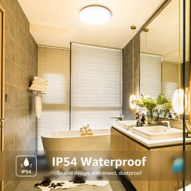 Lepro Lepro Bathroom Light Warm White, 15W 1500 Lumen Waterproof Ceiling Lights, 3000K, IP54, 100W Equivalent, Small, Modern, Round Ceiling Light for Kitchen, Toilet, Porch, Bedroom, Utility Room and More