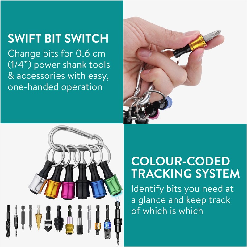 Navaris Drill Bit Holder Set with Basic Carabiner - For