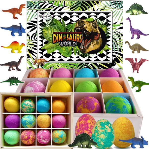 Bath Bombs for Kids with Surprise Inside - 12 Colorful Dinosaur Bath Bombs with Toys Inside, Organic Bubble Bath Fizzies with Dinosaur Eggs, Dino Egg Bath Bomb, Birthday Gift, Halloween Party Favors