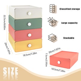 RETON 4 PCS Desktop Storage Drawers, Stackable Desk Organizer with Drawers, Large Capacity Desktop Storage Box for Office, School, Room, Dorm, Bathroom (4 Colors)
