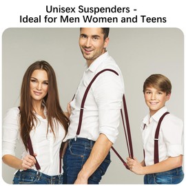 Burgundy Suspenders For Men & Women - Wine & Christmas Suspenders, Adjustable Y-Back, For Dress Pants & Jeans, Cosplay & Tuxedo