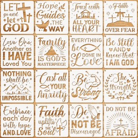 JSRQT 16 Pieces Christian Inspirational Stencils, Bible Verse Motivational Quotes Word Stencils Set, Plastic Reusable Template for Painting DIY Wood Wall Canvas Sign for Home Decoration, 20×20 CM