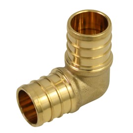 Supply Giant QYMO0100-OM x PEX 90 Degree Elbow Barb Pipe Fitting 1" Brass, 1 Inch
