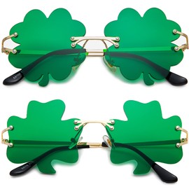 Hycredi St. Patrick’s Day Irish Shamrock Sunglasses Green Four Leaf Clover Leprechaun Costume Glasses-2Pack