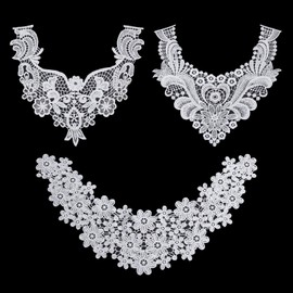 letsinstyle 3 Styles Neckline Embroidered Applique, Floral Embroidery Collar Patches, White Hollow Out False Collar, Detachable Shawl Cape Clothes Patch for Women Costume Sewing Supply