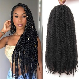 Marley Twist Braiding Hair 24 Inch 8 Packs – Long-Lasting Marley Hair, Fluffy&Tangle-Free Cuban Twist Hair for Braiding, Natural Look Synthetic Spring Afro Kinky Twist Hair Extensions (1B)