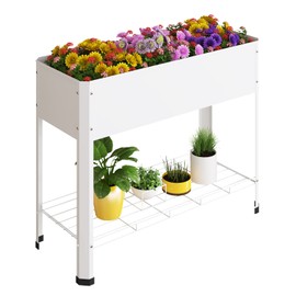 PROXRACER Raised Garden Bed with Detachable Legs Elevated Metal Planter Box for Growing Fresh Herbs Vegetables Flowers Succulents&Other Plants for Outdoor Backyard Patio Deck Balcony White L