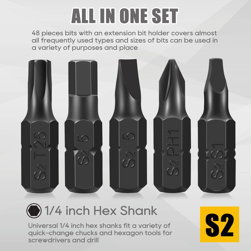 AEJ 49-Pack Screwdriver Bit Set, Hex Head Drill Bit Set,