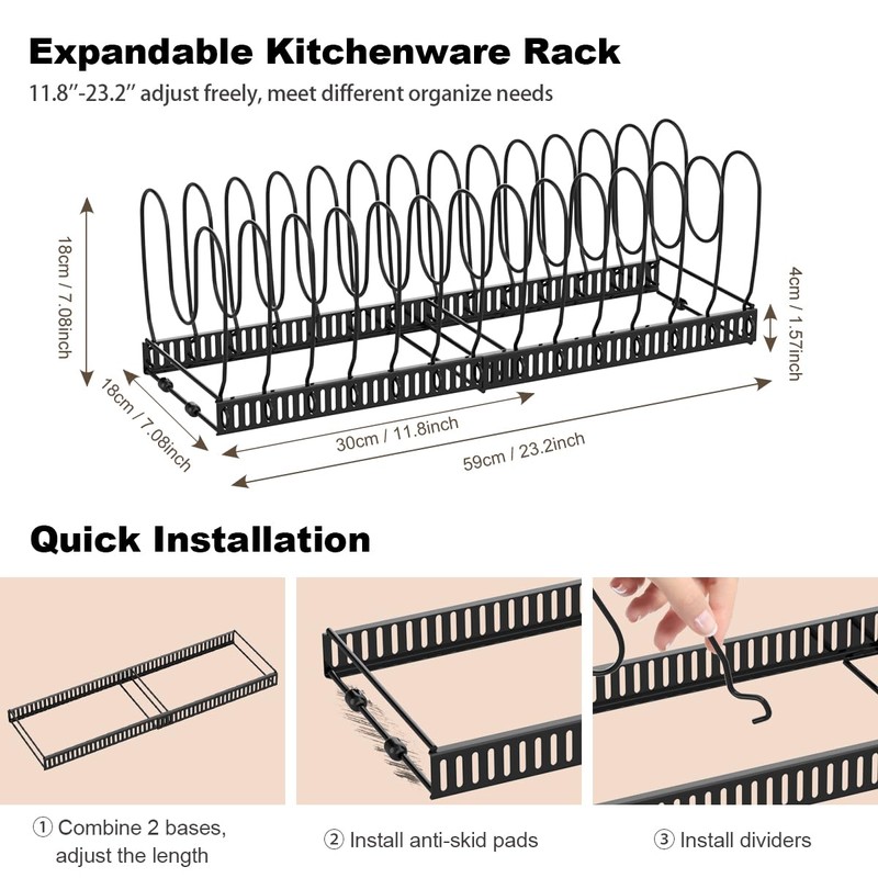 Housolution 2 Pack Pot and Pan Organizer with 14 Adjustable