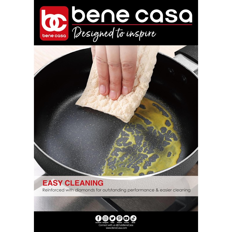 Bene Casa - Black Nonstick Aluminum Frying Pan with Glass