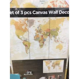 MM 3PCS World Map Home Wall Decor Art Canvas Room Frameless Picture 45"X32.5"X0.9"