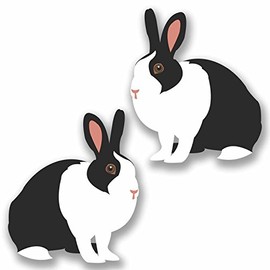 2 x 10cm Black & White Rabbit Sticker Laptop Tablet Car Decal Kids Animal #9797 (8.5cm Wide x 10cm Tall)