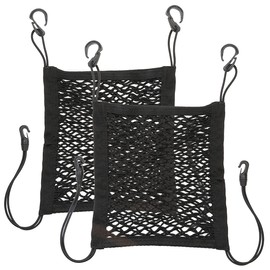 Lescars Car Accessories: Set of 2 Car Seat Back Storage Nets, 30 x 28 cm, Elastic (Net Car, Mesh Pockets, Smartphone Holder)