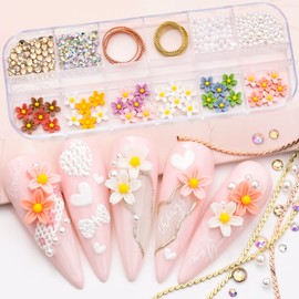 Cherry Blossoms Nail Art Charm Flower Supplies Mixed Spring Decoration 3D Nail Cherry Blossoms Mixed Design Acrylic Nail Stud Jewelry Salon Nail Accessories Supplies for Women DIY Manicures Tips (C)