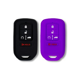 Autobase Silicone Key Fob Cover for Honda Accord Civic CR-V CRV Pilot Passport Insight EX EX-L Touring | Car Accessory | Key Protection Case 2 Pcs (Black & Purple)