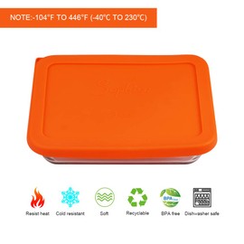 Sophico 3 Cup Rectangle Silicone Storage Cover Lids Replacement for Pyrex 7210-PC Glass Bowls, Container not Included (ORANGE, 2 Pack)